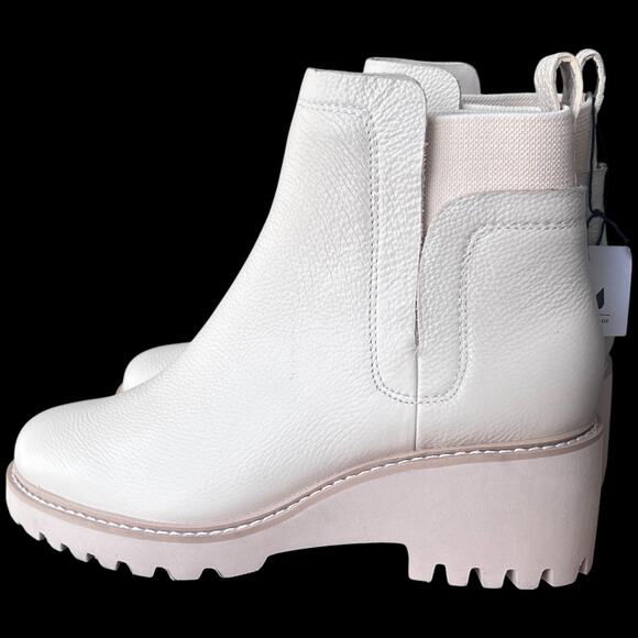 DOLCE VITA Huey H2O Women's 7.5 Boots Ivory Chelsea Leather Booties Lug Sole - Picture 2 of 14